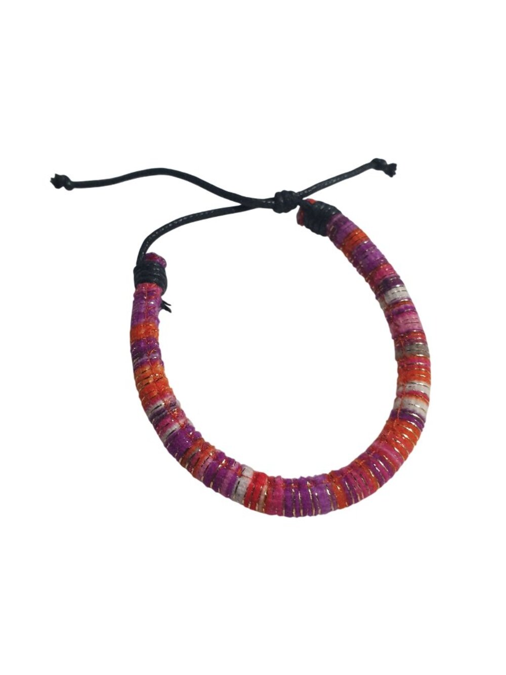 Colorful Handmade Adjustable Bracelet Elastic Disk Beads Black Cord Multicolor D
